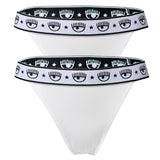 CHIARA FERRAGNI Damen String 2er Pack - Tanga, Cotton Stretch, Logobund, uni