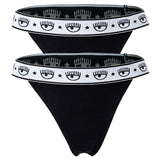 CHIARA FERRAGNI Damen String 2er Pack - Tanga, Cotton Stretch, Logobund, uni