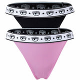 CHIARA FERRAGNI Damen String 2er Pack - Tanga, Cotton Stretch, Logobund, uni