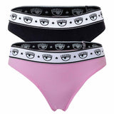 CHIARA FERRAGNI Women's Brazilian Brief 2-Pack - Panties, Cotton Stretch, Logo Waistband, uni