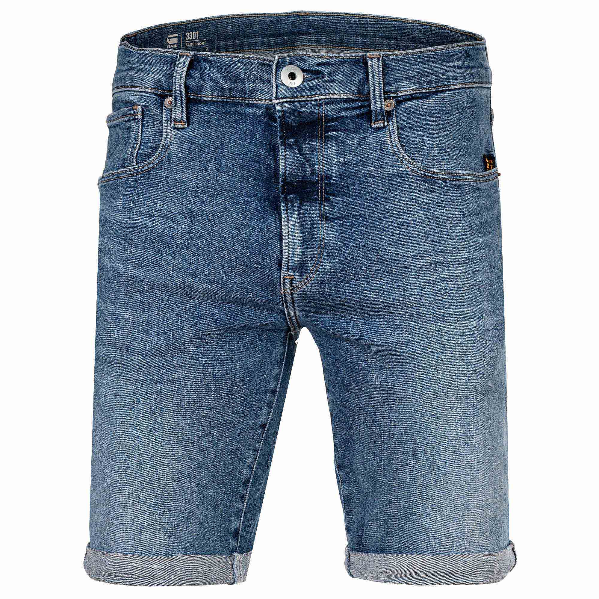 G-STAR men's denim shorts - 3301 Slim Short, stretch denim, jeans, short