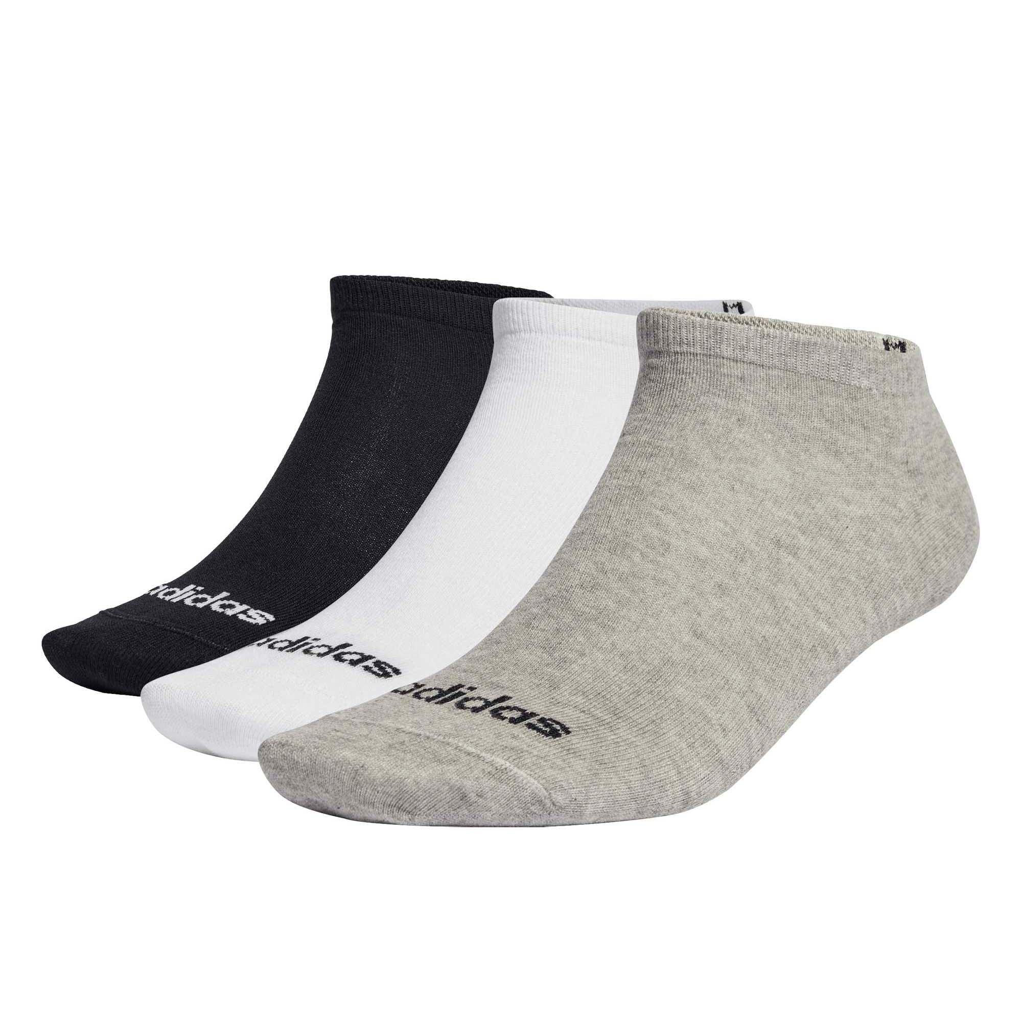 adidas Unisex Sneaker Socks, 3-Pack - Thin Linear Low-Cut, Rhin Socks, Logo, Solid Color