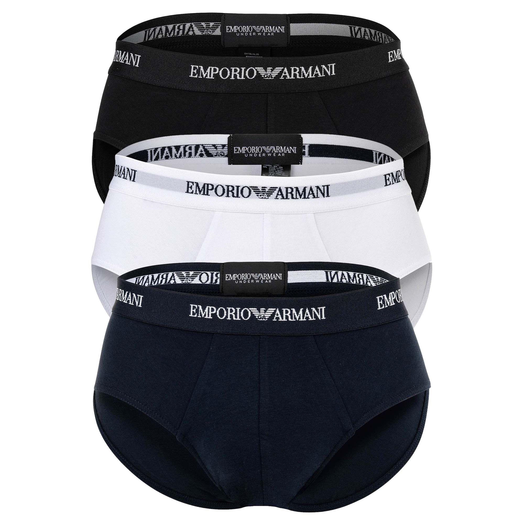 EMPORIO ARMANI Herren Slips, 3er Pack - CORE LOGOBAND, Briefs, Stretch Cotton