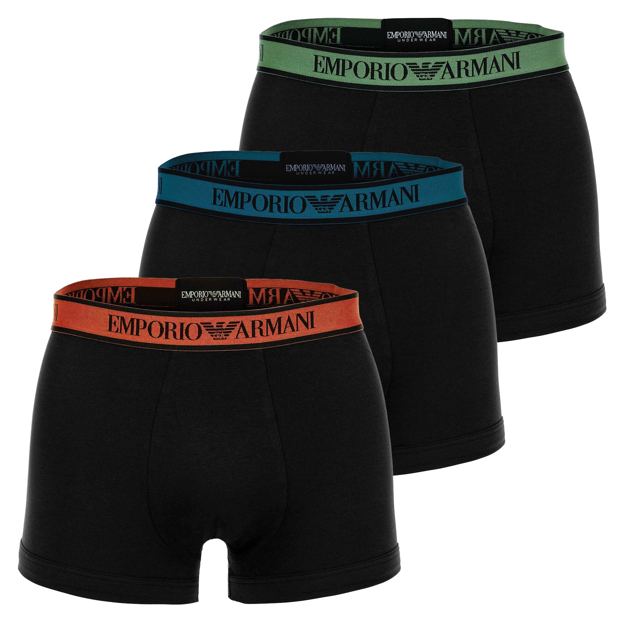 EMPORIO ARMANI Herren Trunks, 3er Pack - CORE LOGOBAND, Shorts, Stretch Cotton