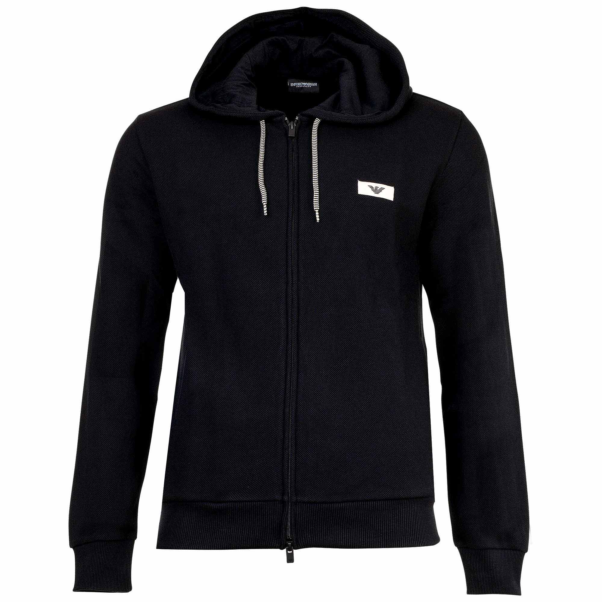 EMPORIO ARMANI Men’s Piqué Hooded Sweat Jacket - ICONIC PIQUET, Full Zip, Cotton Blend