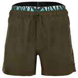 EMPORIO ARMANI Men's Swim Shorts - LOGOBAND, Boxer, Beachwear, Logo Waistband, Plain
