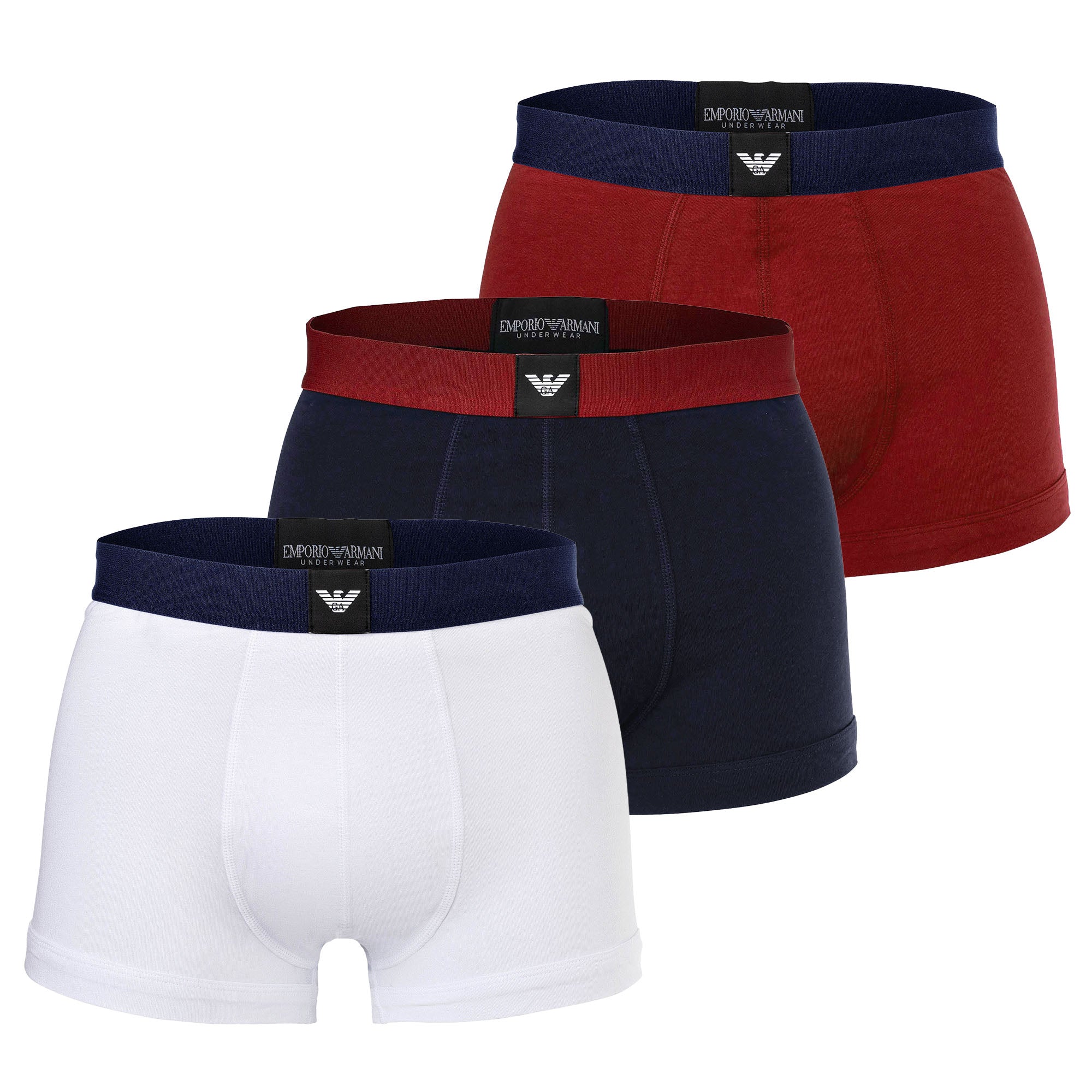 EMPORIO ARMANI Men's Trunks, 3-Pack - ESSENTIAL LOGOLABEL, Shorts, Stretch Cotton