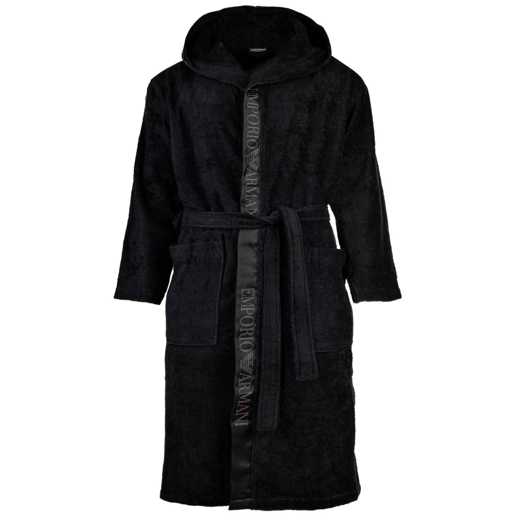 EMPORIO ARMANI Herren Frottier-Bademantel mit Kapuze - SPONGE, Bindegürtel, Baumwolle