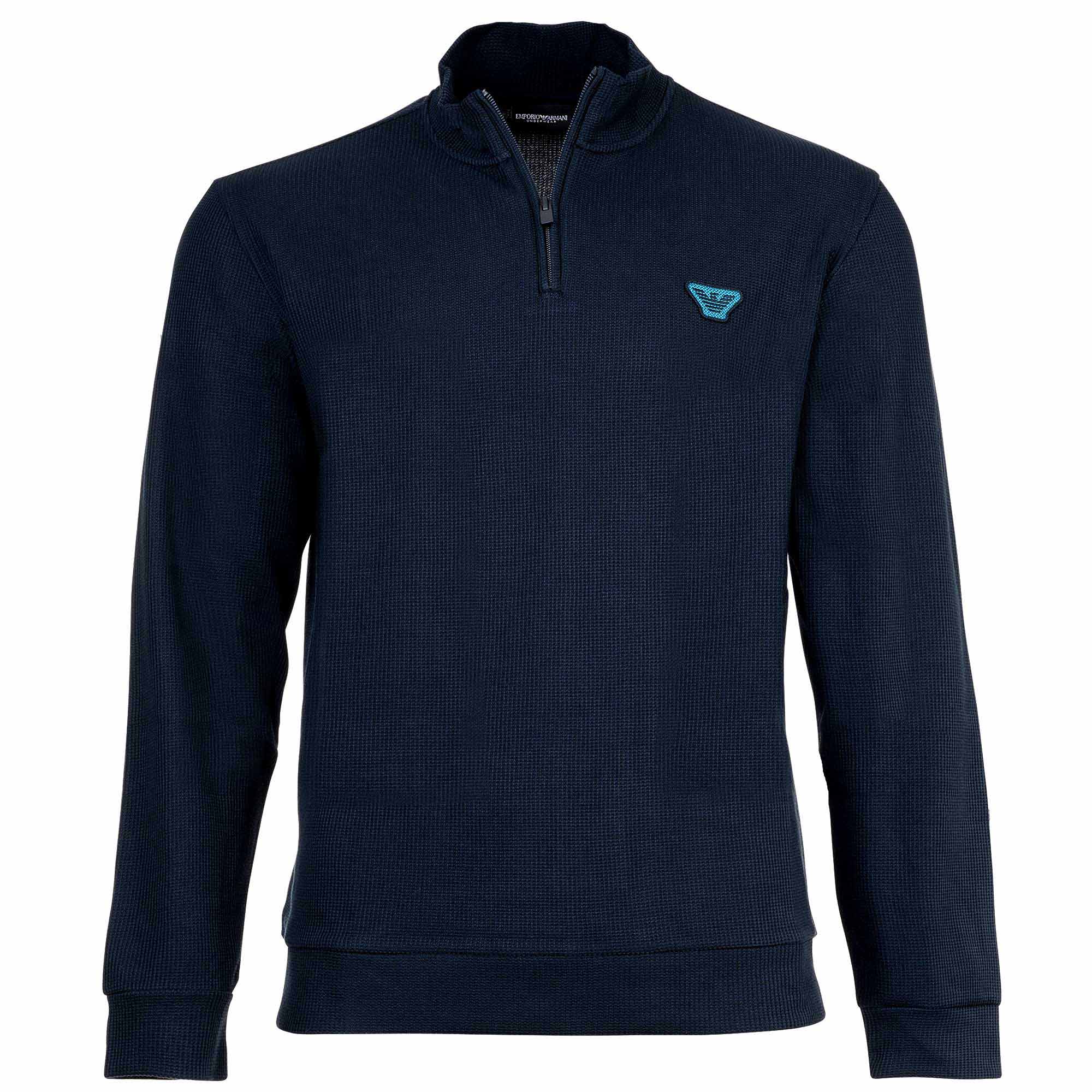 EMPORIO ARMANI Herren Troyer-Sweatshirt - WAFFLE TERRY, Waffelstruktur, Stehkragen, Baumwollmix