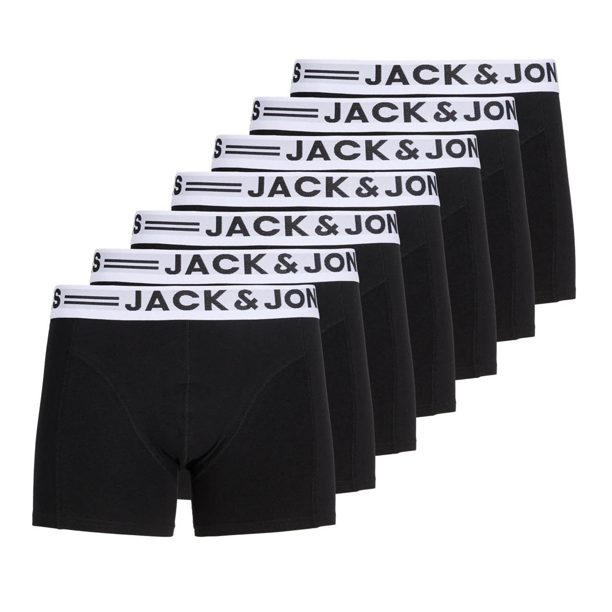 JACK&JONES Herren Boxershorts, 7er Pack - JACKSENSE TRUNKS, Baumwoll-Stretch, Logo, einfarbig