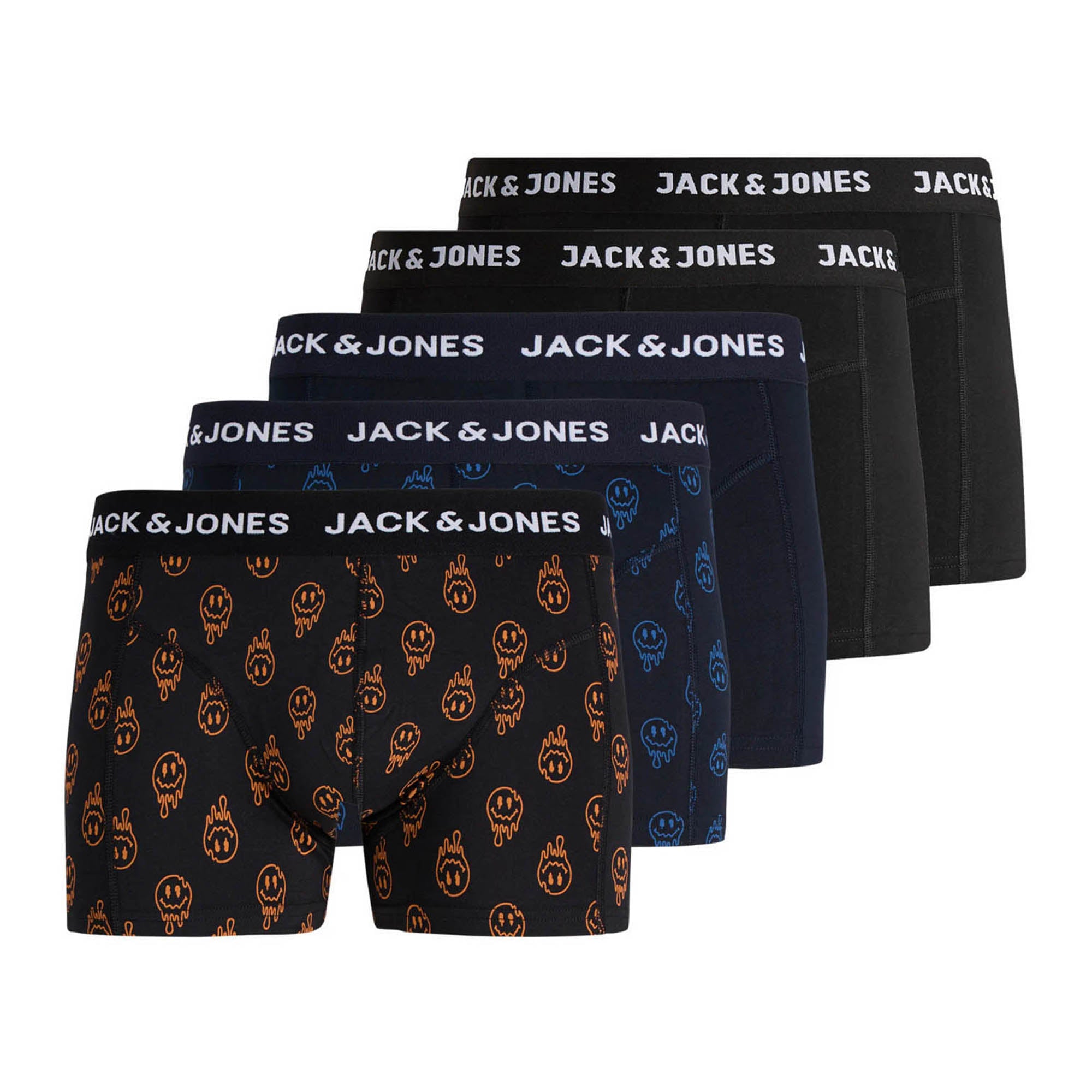 JACK&JONES Herren Boxershorts, 5er Pack - JACDALE SMILEY Trunks, Baumwoll-Stretch, Smileys
