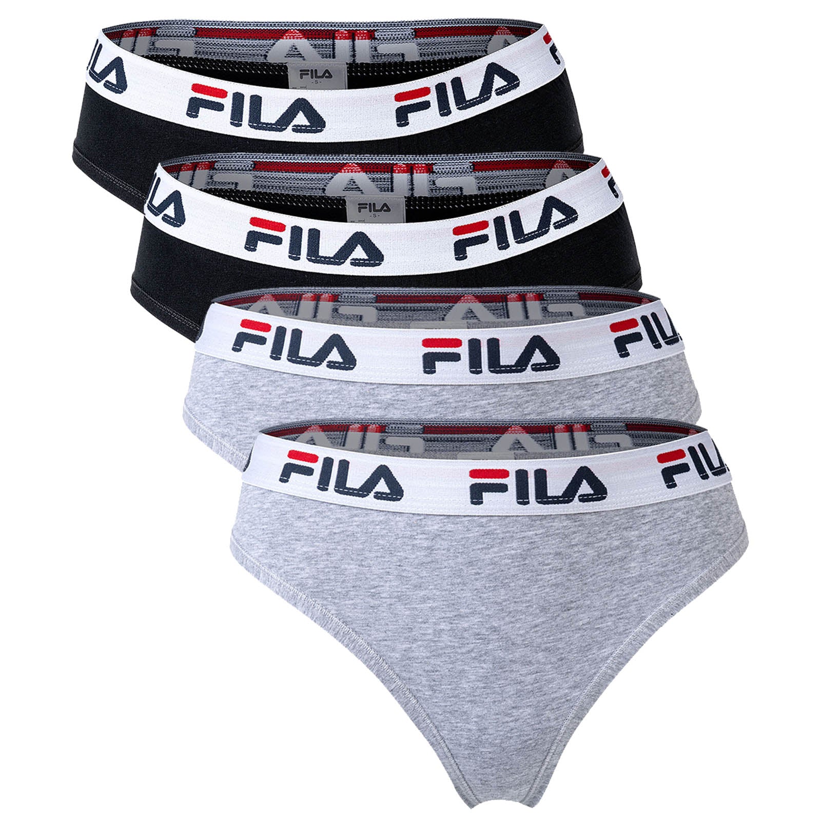 FILA Damen Slip - 4er Pack Briefs, Logo-Bund, Cotton Stretch, einfarbig