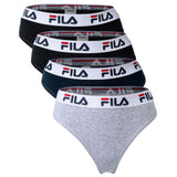 FILA Ladies String, 4-pack - Logo Waistband, Cotton Stretch, Solid Color