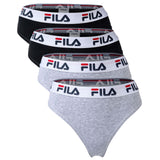 FILA Ladies String, 4-pack - Logo Waistband, Cotton Stretch, Solid Color