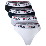 FILA Ladies String, 4-pack - Logo Waistband, Cotton Stretch, Solid Color