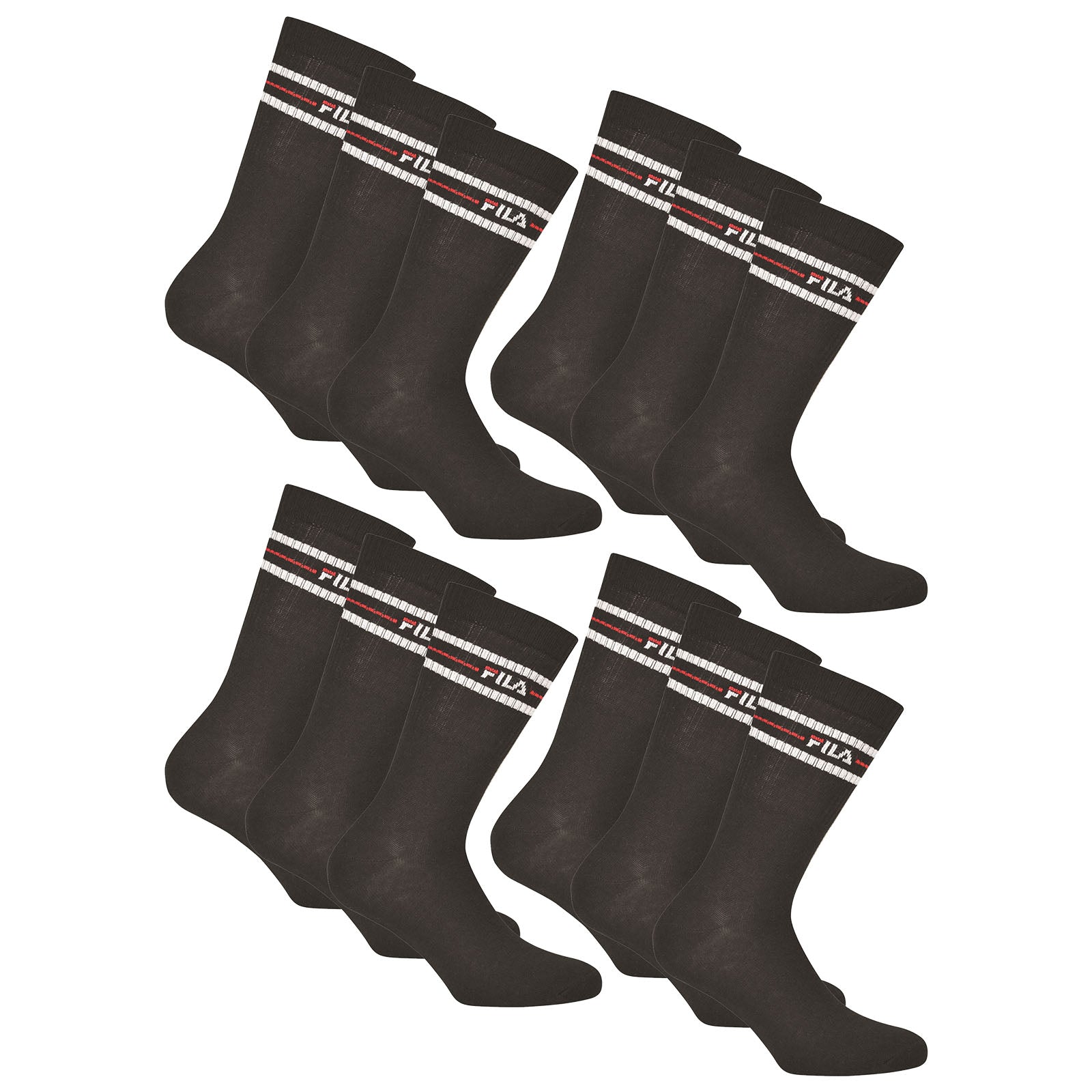 FILA Unisex Socken 12 Paar - Street, Sport, Lifestyle, Socks Set, Stripes (4x 3 Paar)