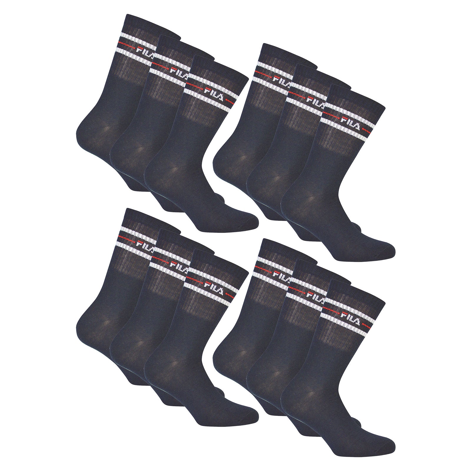 FILA Unisex Socken 12 Paar - Street, Sport, Lifestyle, Socks Set, Stripes (4x 3 Paar)