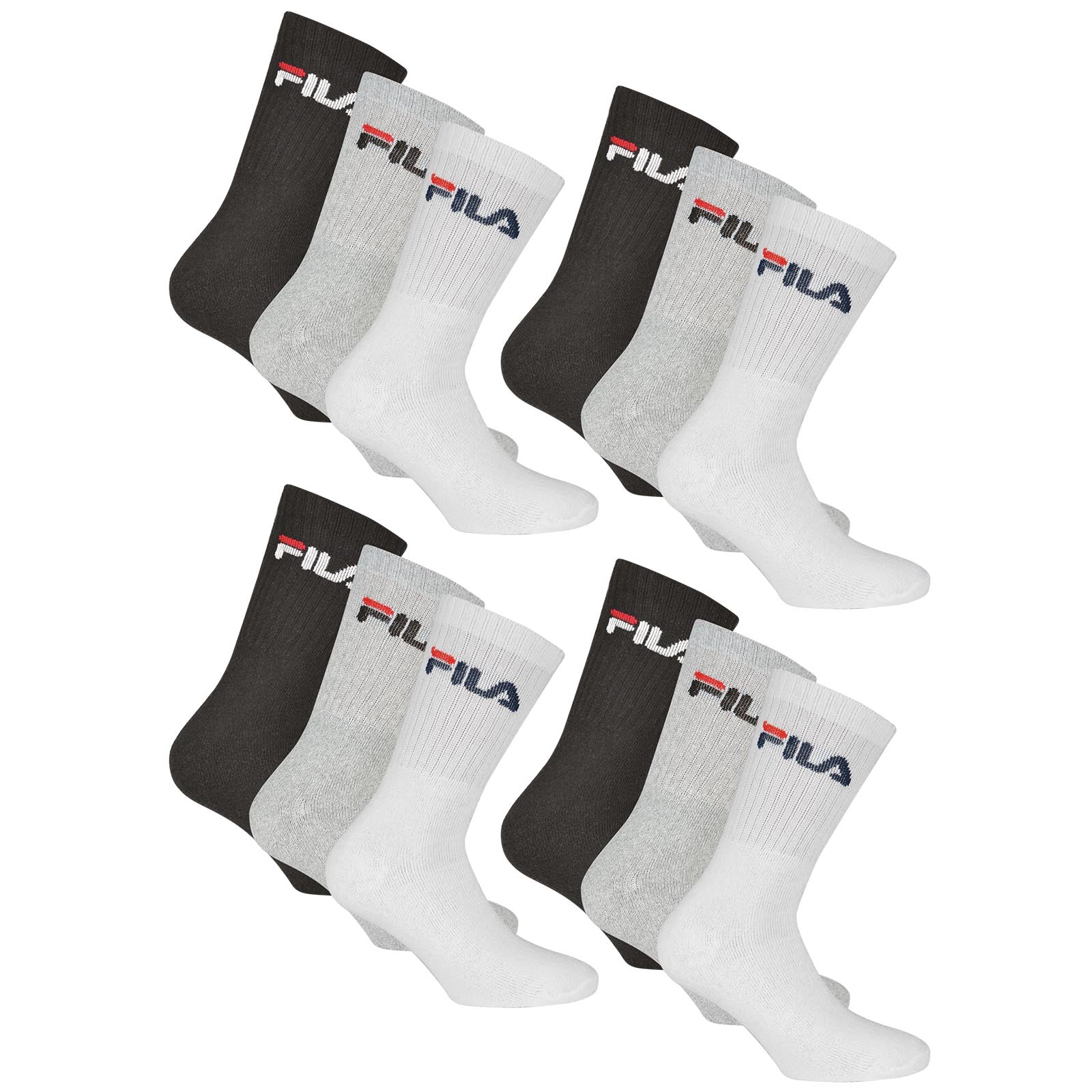 FILA Unisex Socken 12 Paar - Tennissocken, Crew Socks, Frottee, Sport (4x3-Pack)