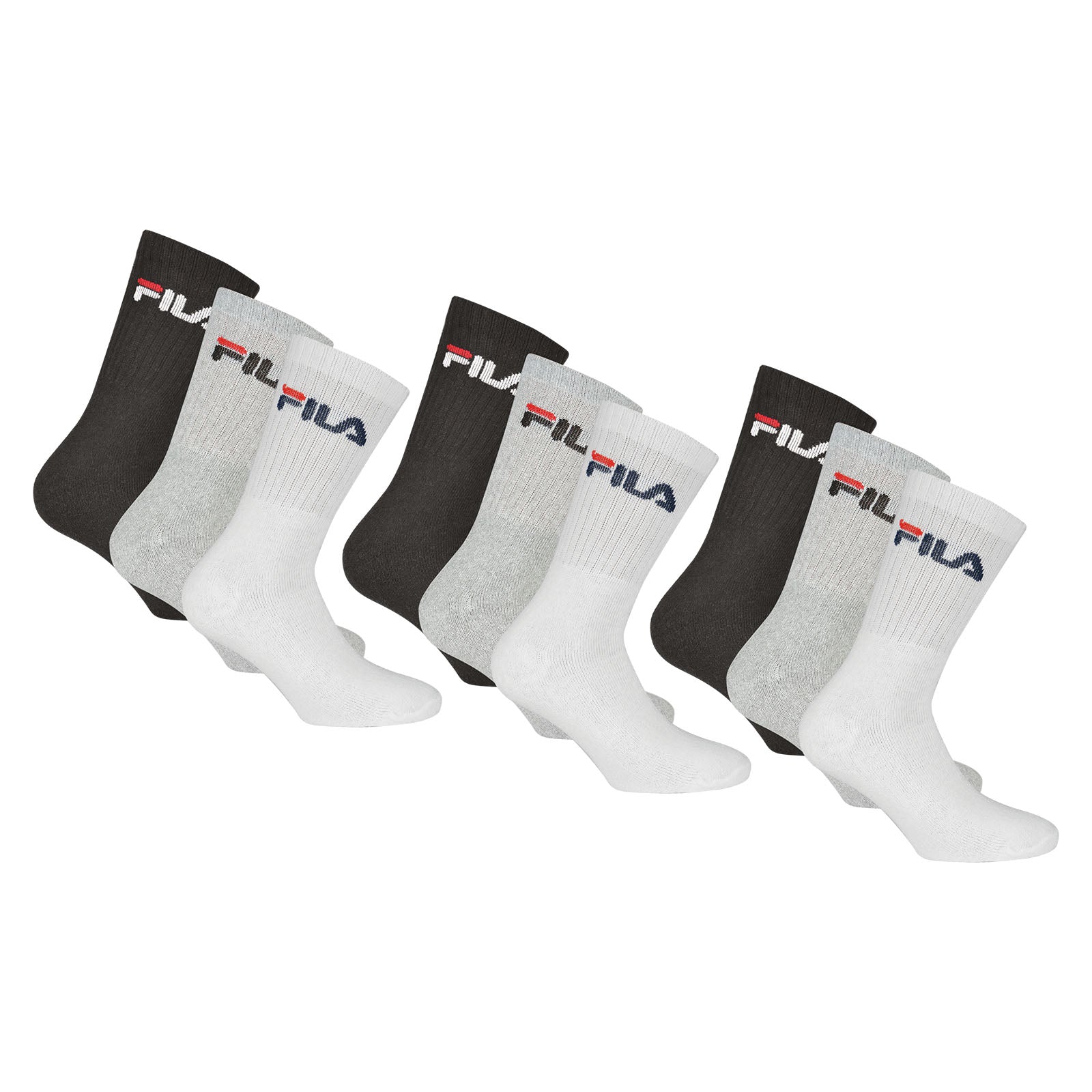 FILA Unisex socks 9 pairs - tennis socks, crew socks, terry, sport (3x3-Pack)
