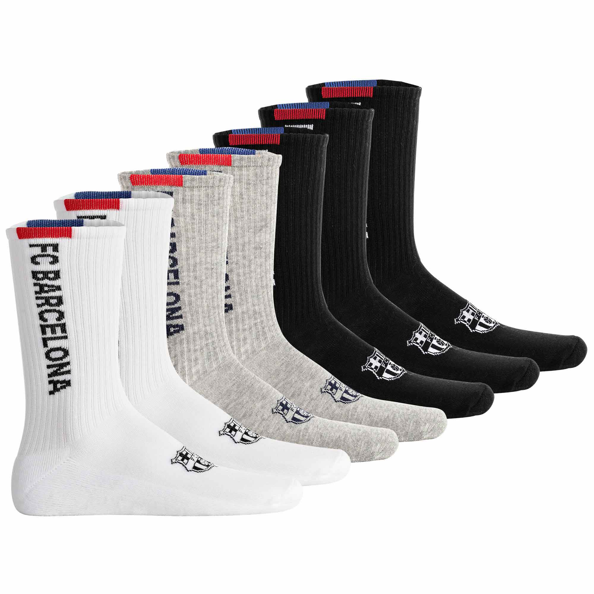 FC Barcelona Unisex Socken, 7er Pack - Tennis Socks, Schriftzug-Logo, Baumwollmischung, einfarbig