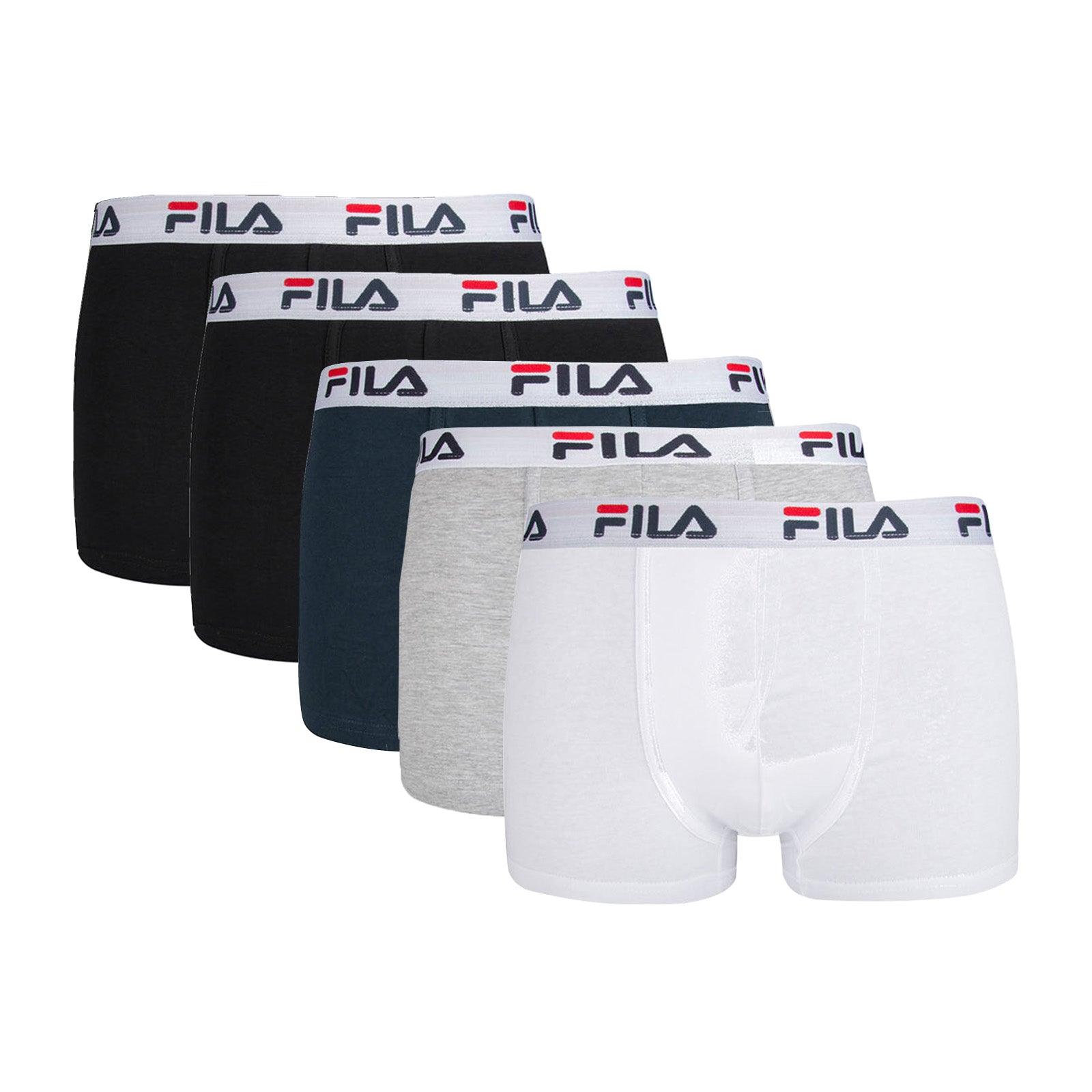 FILA Herren Boxer Shorts, 5er Pack - Logobund, Urban, Cotton Stretch, einfarbig