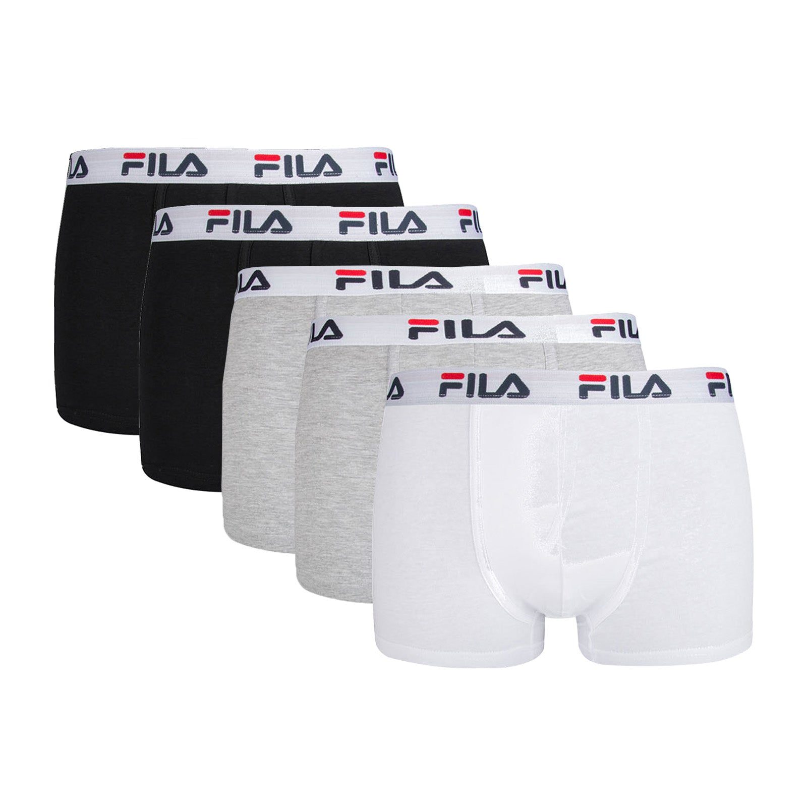 FILA Men's Boxer Shorts, 5-pack - Logo waistband, urban, cotton stretch, plain