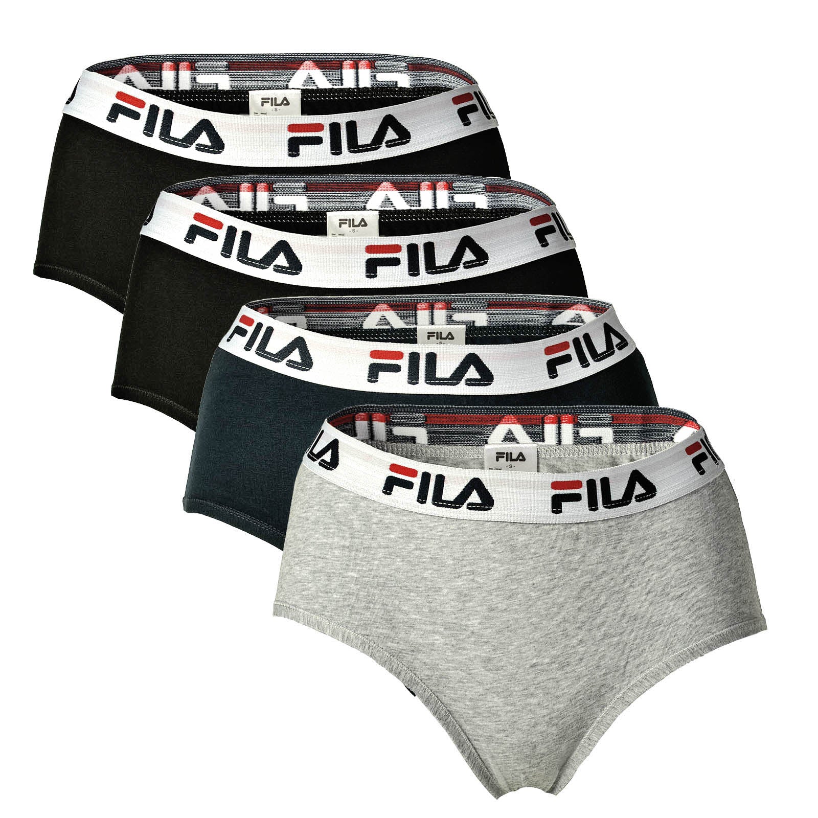 FILA Damen Hipster - 4er Pack Slip, Logo-Bund, Cotton Stretch, einfarbig
