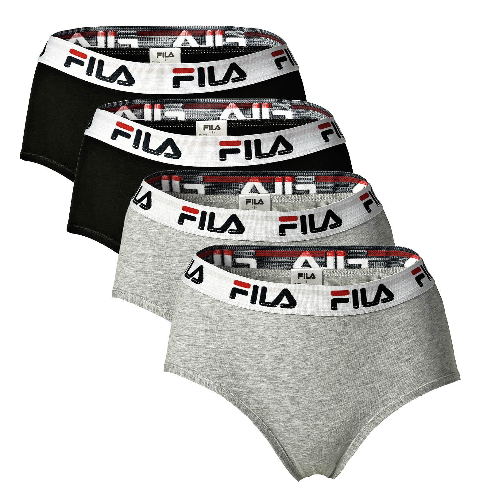 FILA Women's Hipster - 4-pack Brief, Logo Waistband, Cotton Stretch, Unicoloured