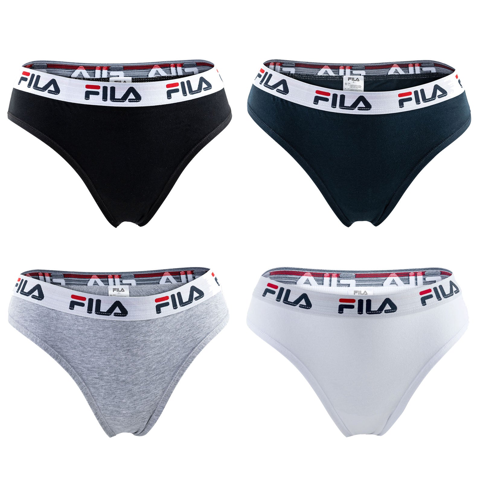 FILA Damen Brazilian Slips, Vorteilspack - Panty, Logo-Bund, Cotton Stretch, einfarbig, XS-XL