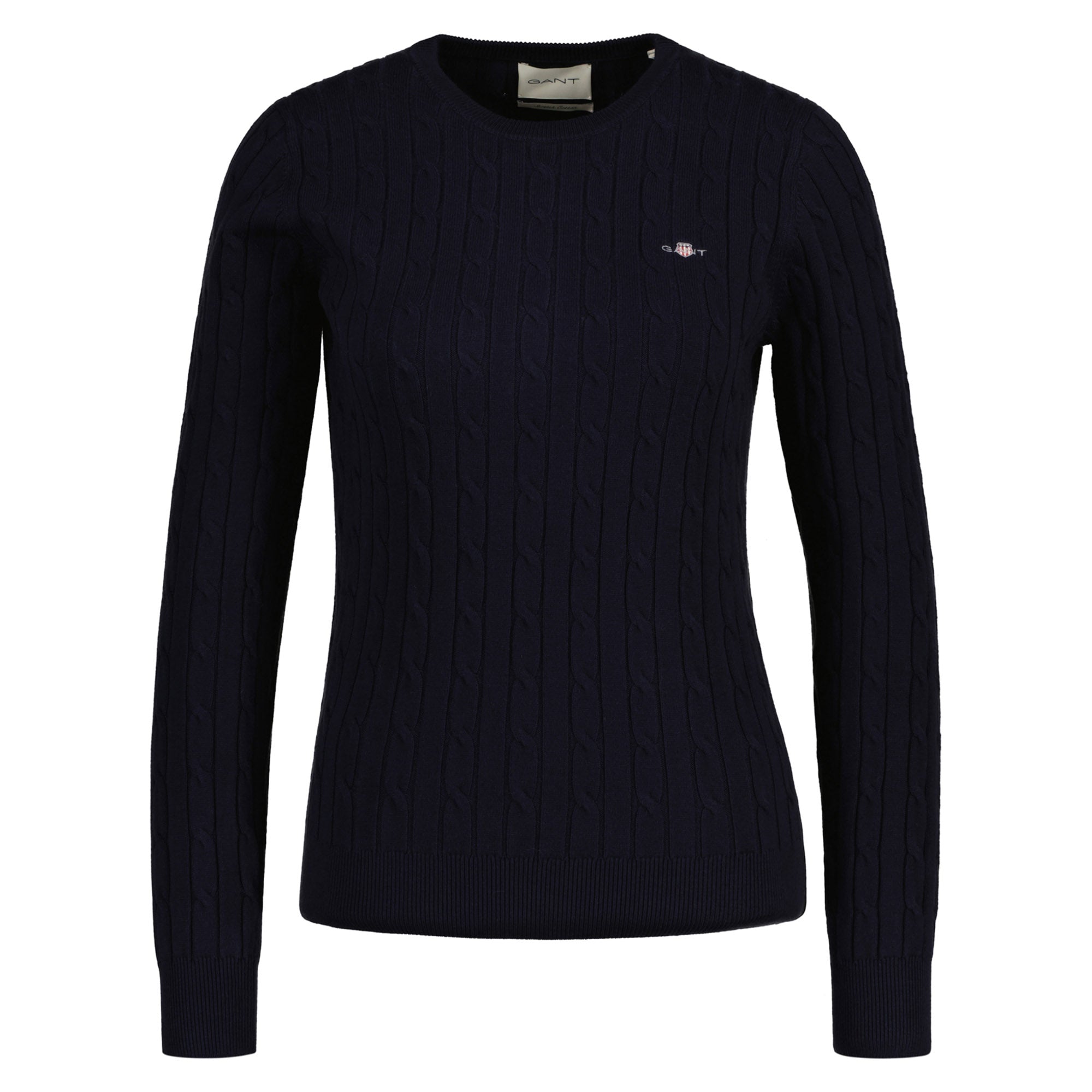 GANT Damen Pullover - STRETCH COTTON CABLE C-NECK, Rundhals, Zopfstrick, Logo