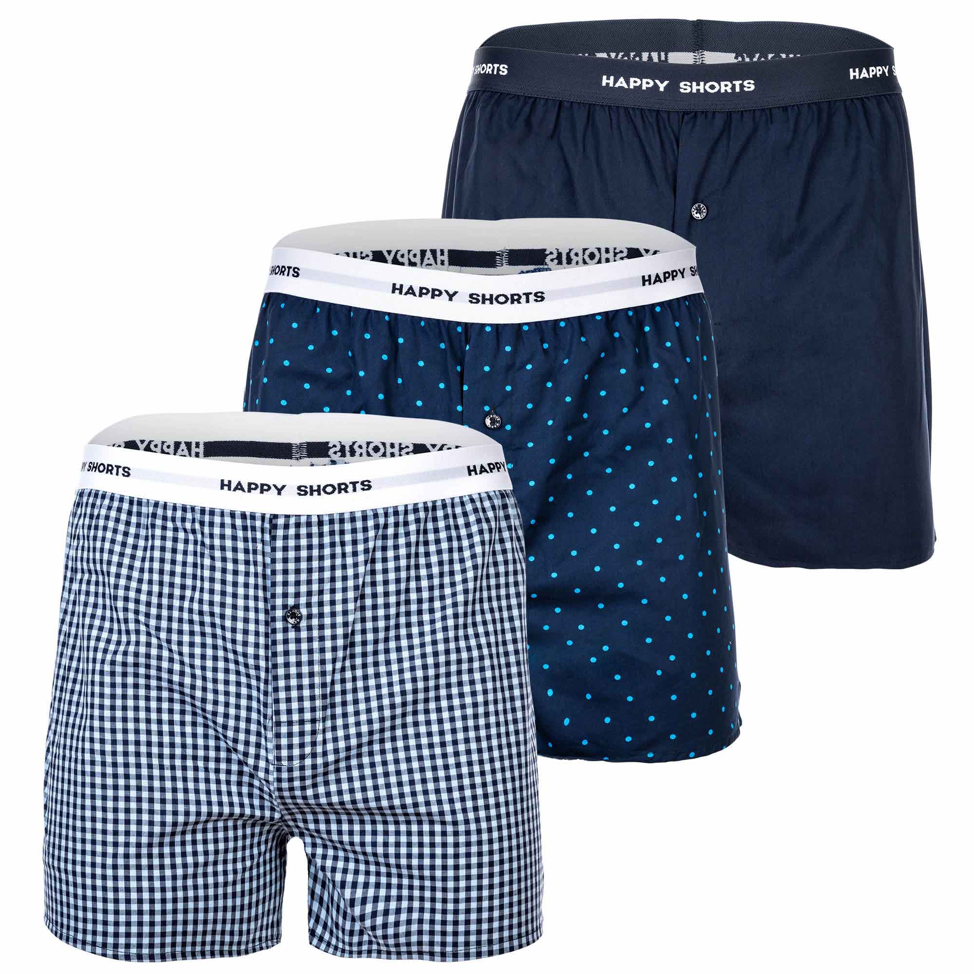 Happy Shorts Herren Webboxershorts, 3er Pack - American Style, Baumwolle, gemustert