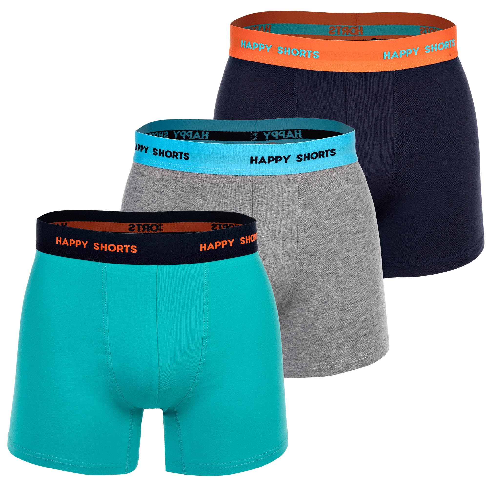 Happy Shorts Herren Boxer Shorts, 3er Pack - Retro Jersey, Logobund