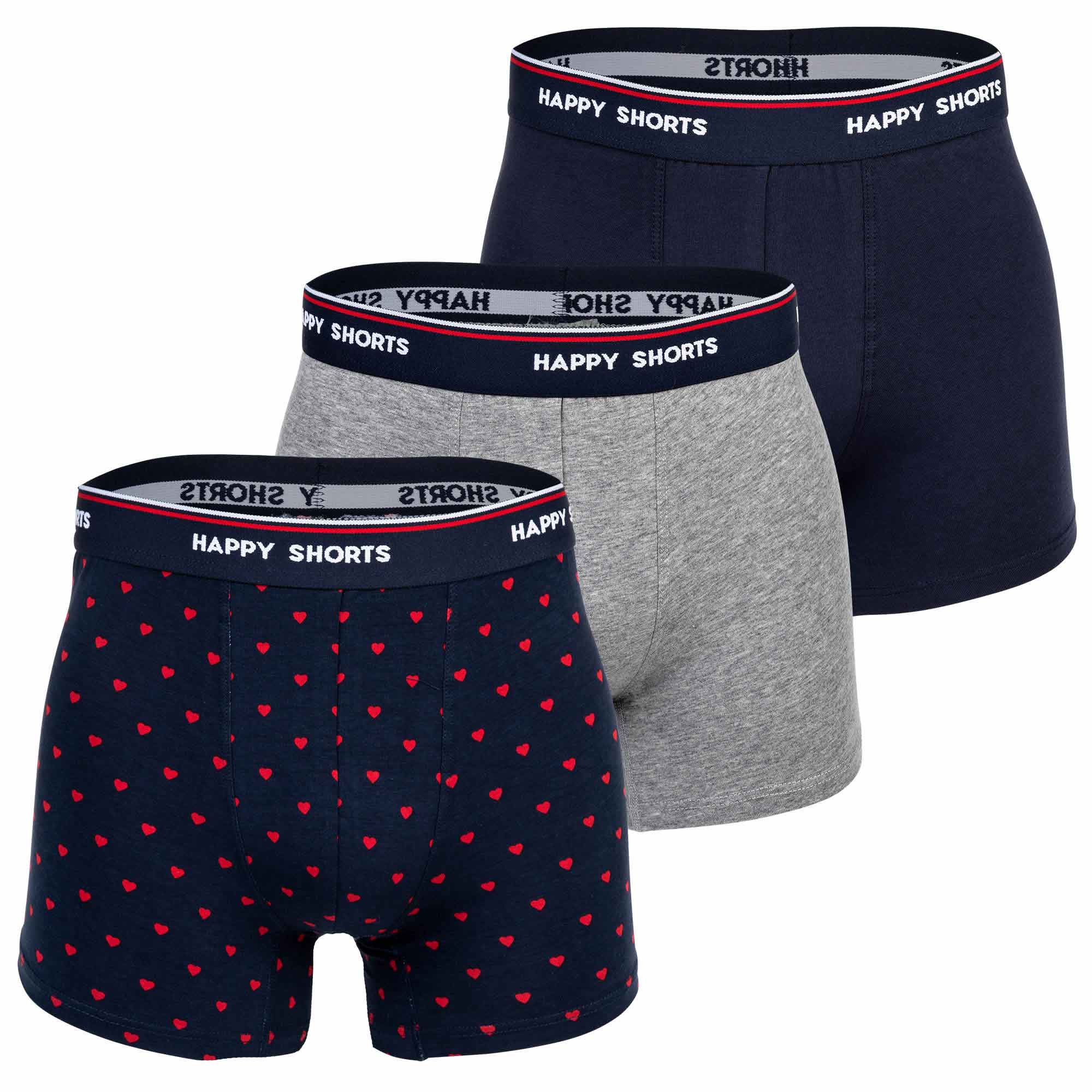 Happy Shorts Herren Boxer Shorts, 3er Pack - Retro Jersey, Logobund