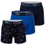 Happy Shorts Herren Boxer Shorts, 3er Pack - Retro Jersey, Logobund