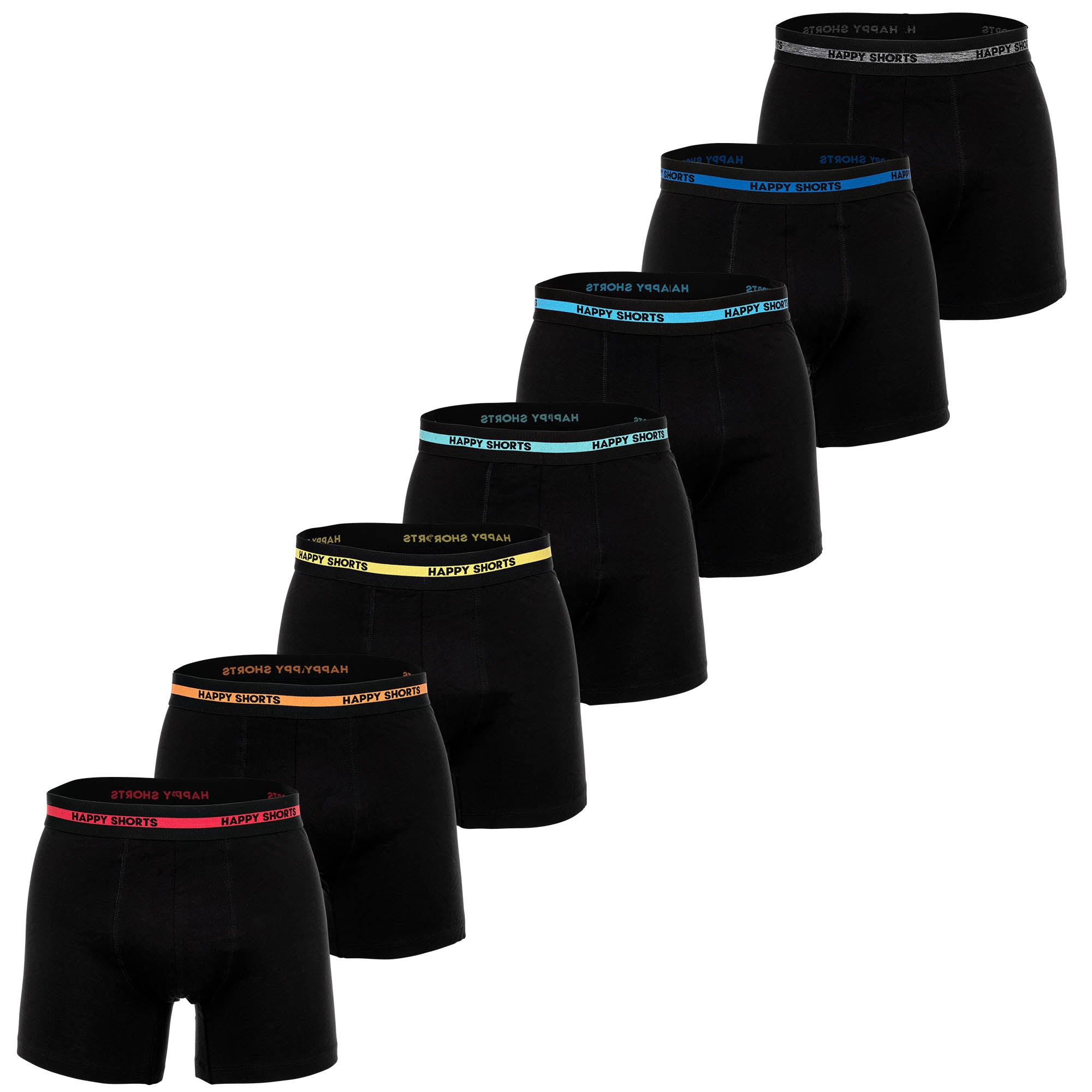 Happy Shorts men's boxer shorts, 7-pack - jersey trunks, retro shorts, logo waistband