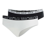 REPLAY Damen Slips, 2er Pack - Slip, Logobund, Baumwollmischung
