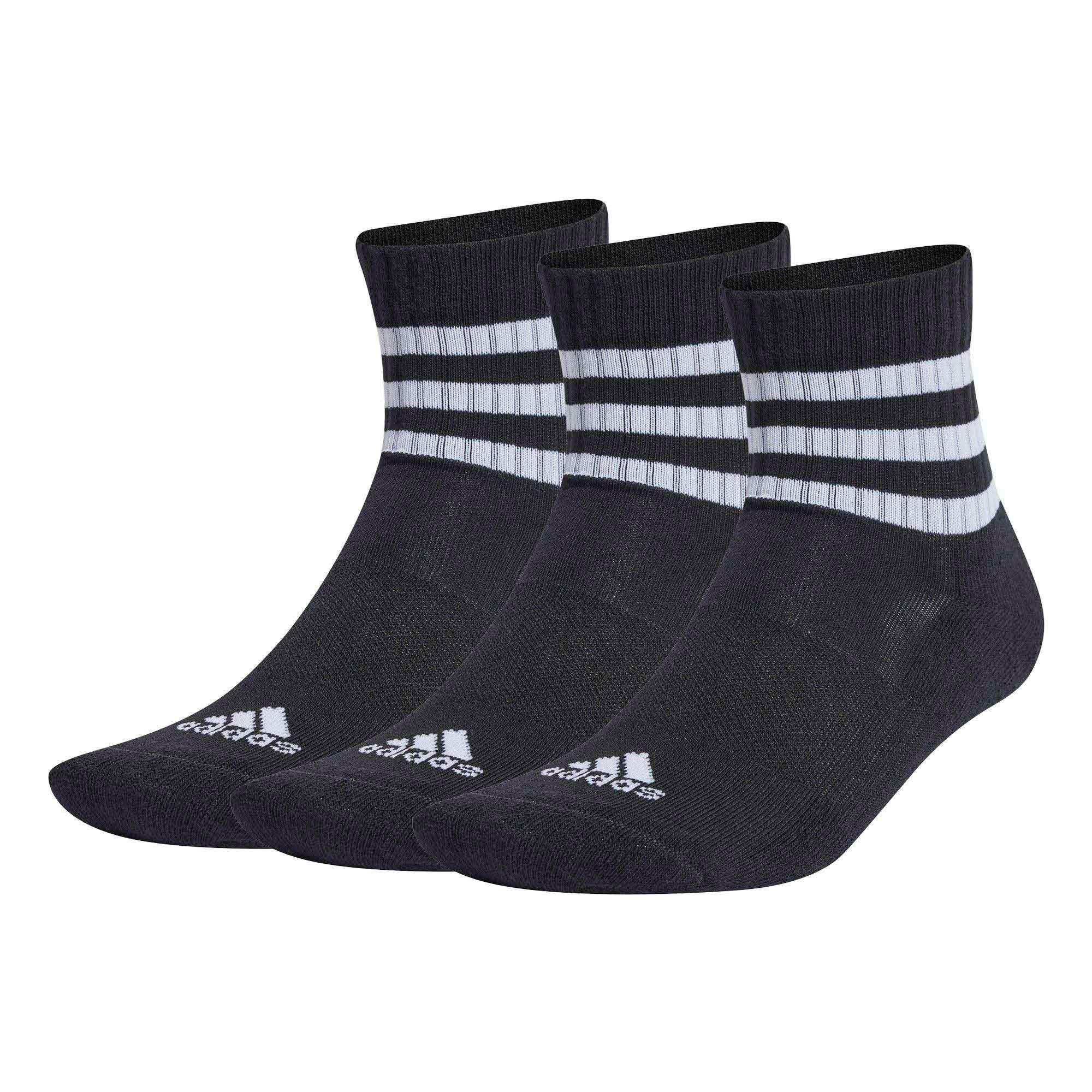 adidas Unisex Quartersocken, 3er Pack - 3-Stripes Cushioned Sportswear Mid-Cut Socks, Logo, Streifen, gepolstert