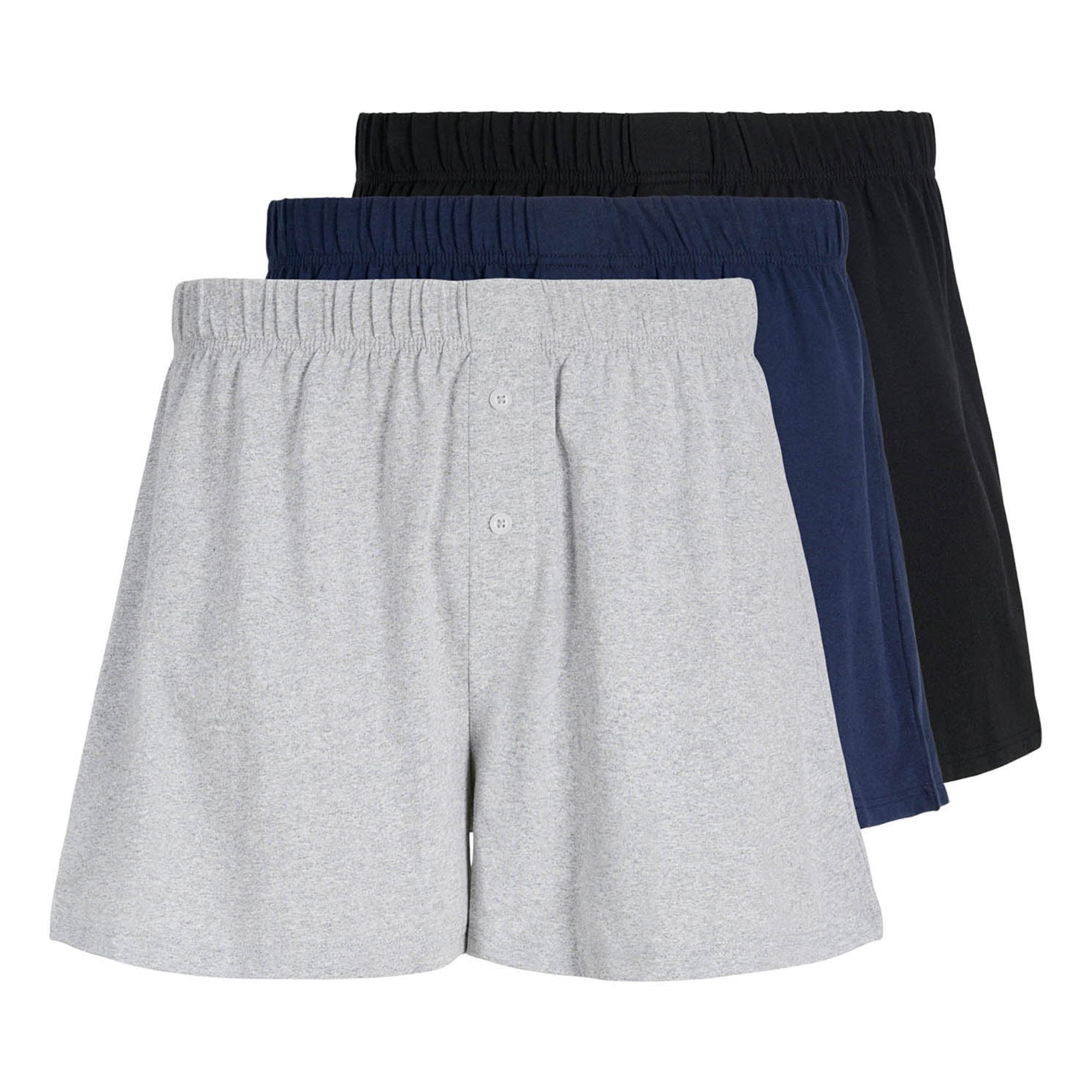 JACK&JONES Herren Jersey-Boxershorts, 3er Pack - JACJONES BASIC JERSEY BOXERS, Knöpfe, einfarbig