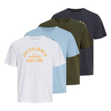 JACK&JONES Men T-shirts, 4-pack – JPRBLUTHOR TEE, crew neck, logo, cotton