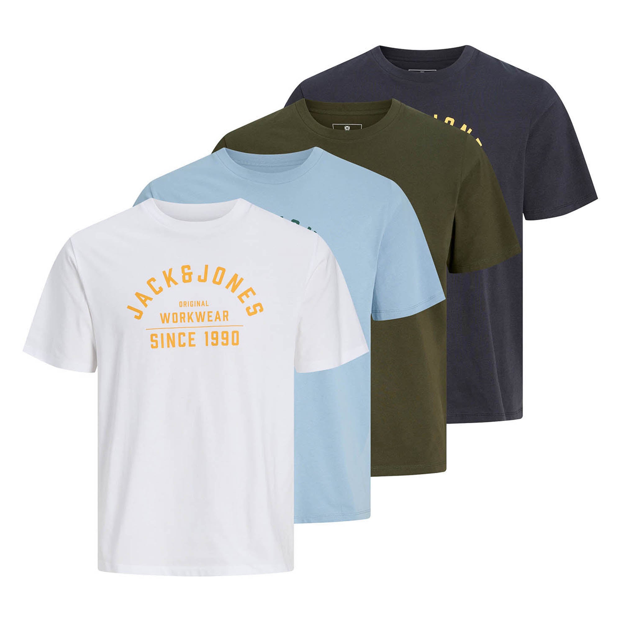 JACK&JONES Herren T-Shirts, 4er Pack - JPRBLUTHOR TEE, Rundhals, Logo, Baumwolle