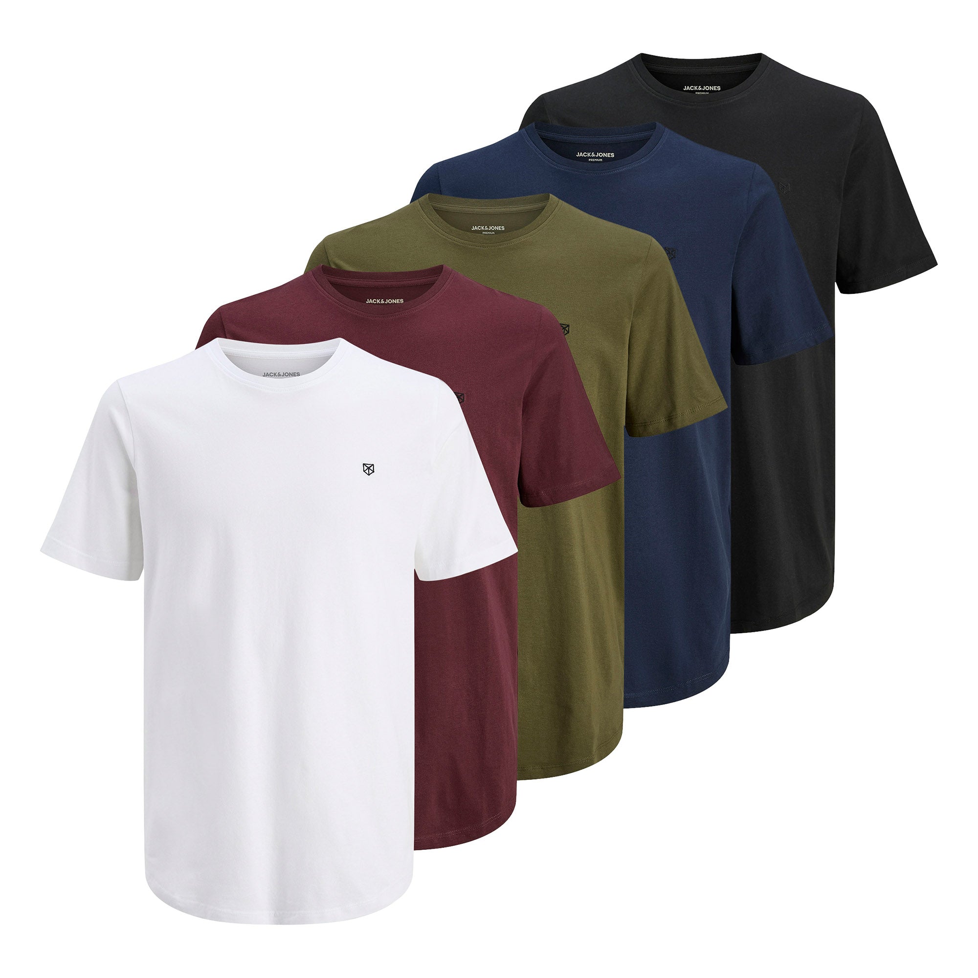 JACK&JONES Men's T-shirt, pack of 5 - JPRBLABRODY TEE CREW NECK 5PK, short sleeve, crew neck, cotton