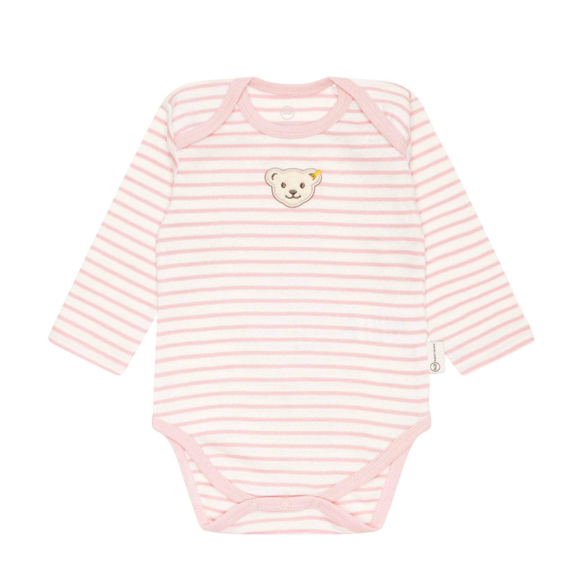 Steiff Baby Body - Strampler, Baumwolle, Bär, Streifen, Logo, langarm