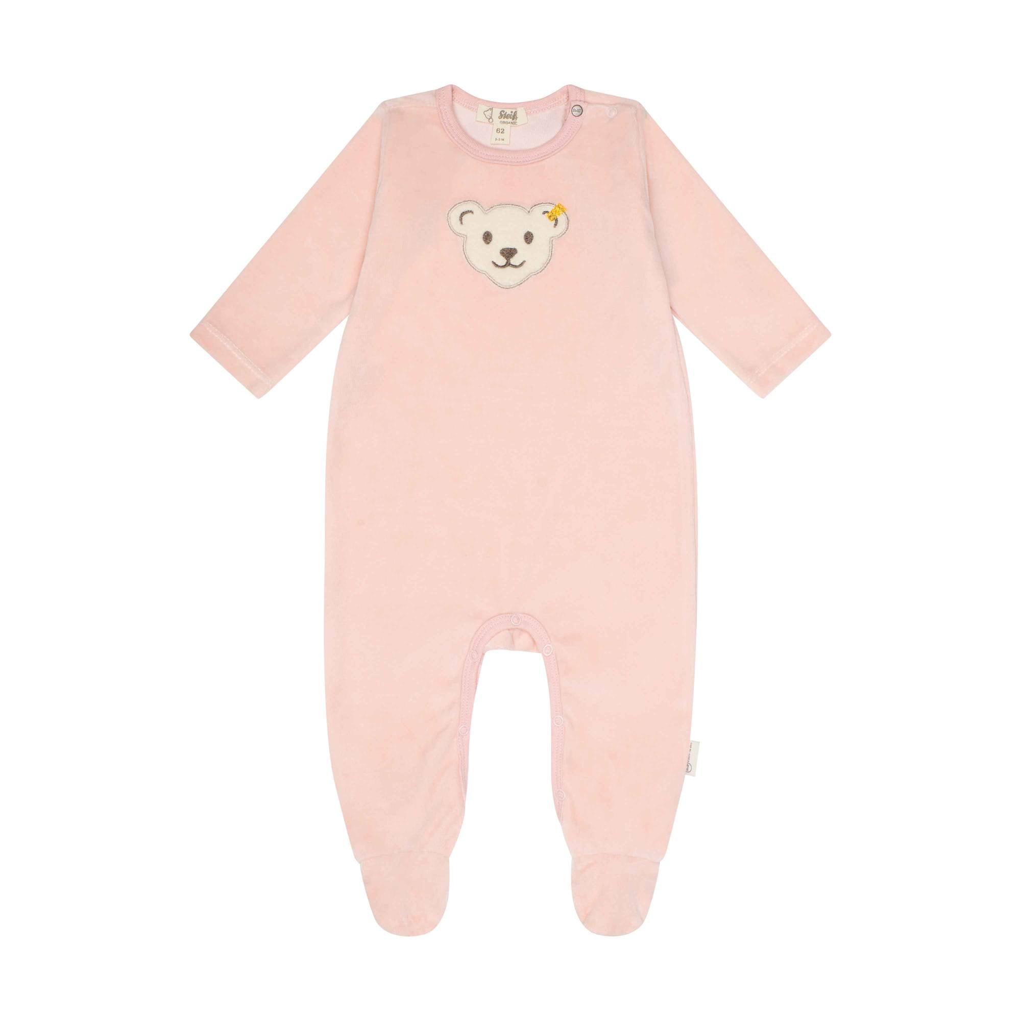 Steiff Baby Romper - Bodysuit, Cotton, Bear, Logo, Press Studs, long sleeves, solid color