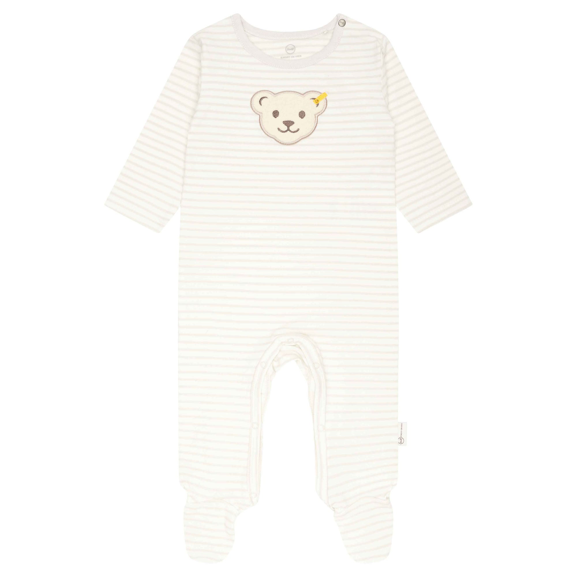 Steiff Baby Romper - One-Piece, Cotton, Bear, Stripes, Press Studs, logo, long sleeve