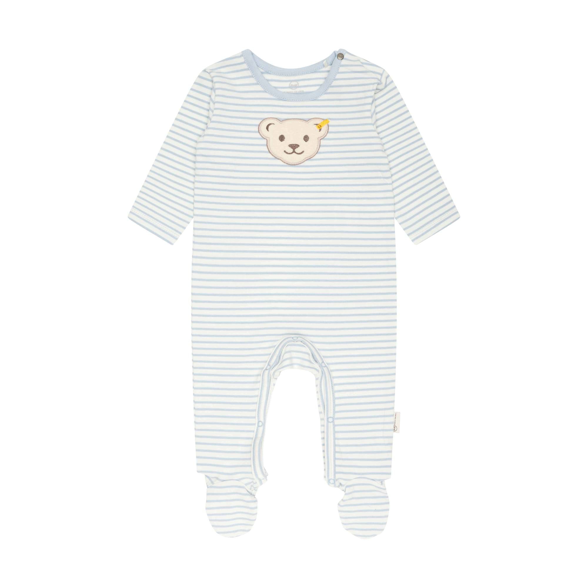 Steiff Baby Romper - One-Piece, Cotton, Bear, Stripes, Press Studs, logo, long sleeve
