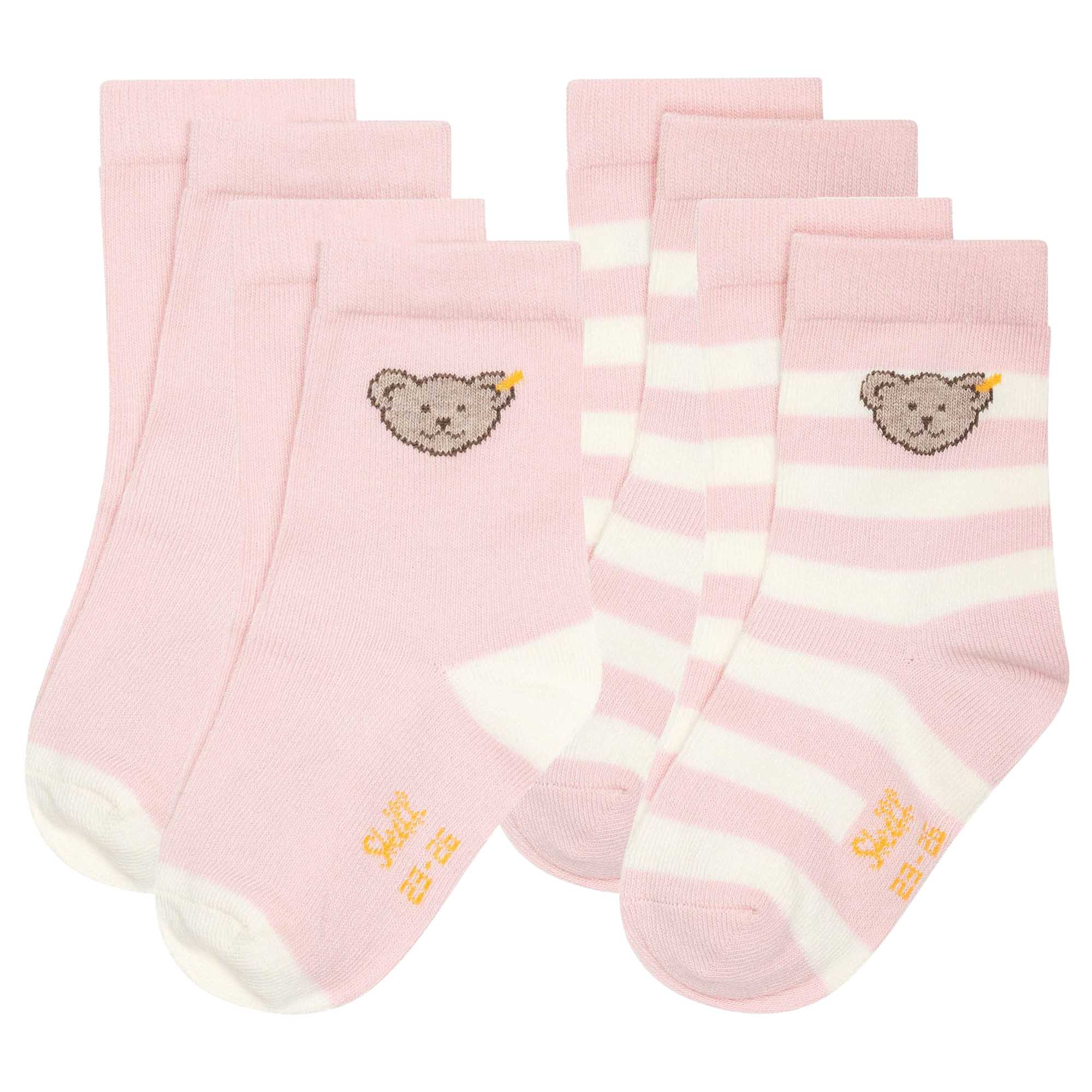Steiff Kinder Unisex Socken, 4er Pack - Bio-Baumwolle, Teddy-Motiv, uni/gestreift