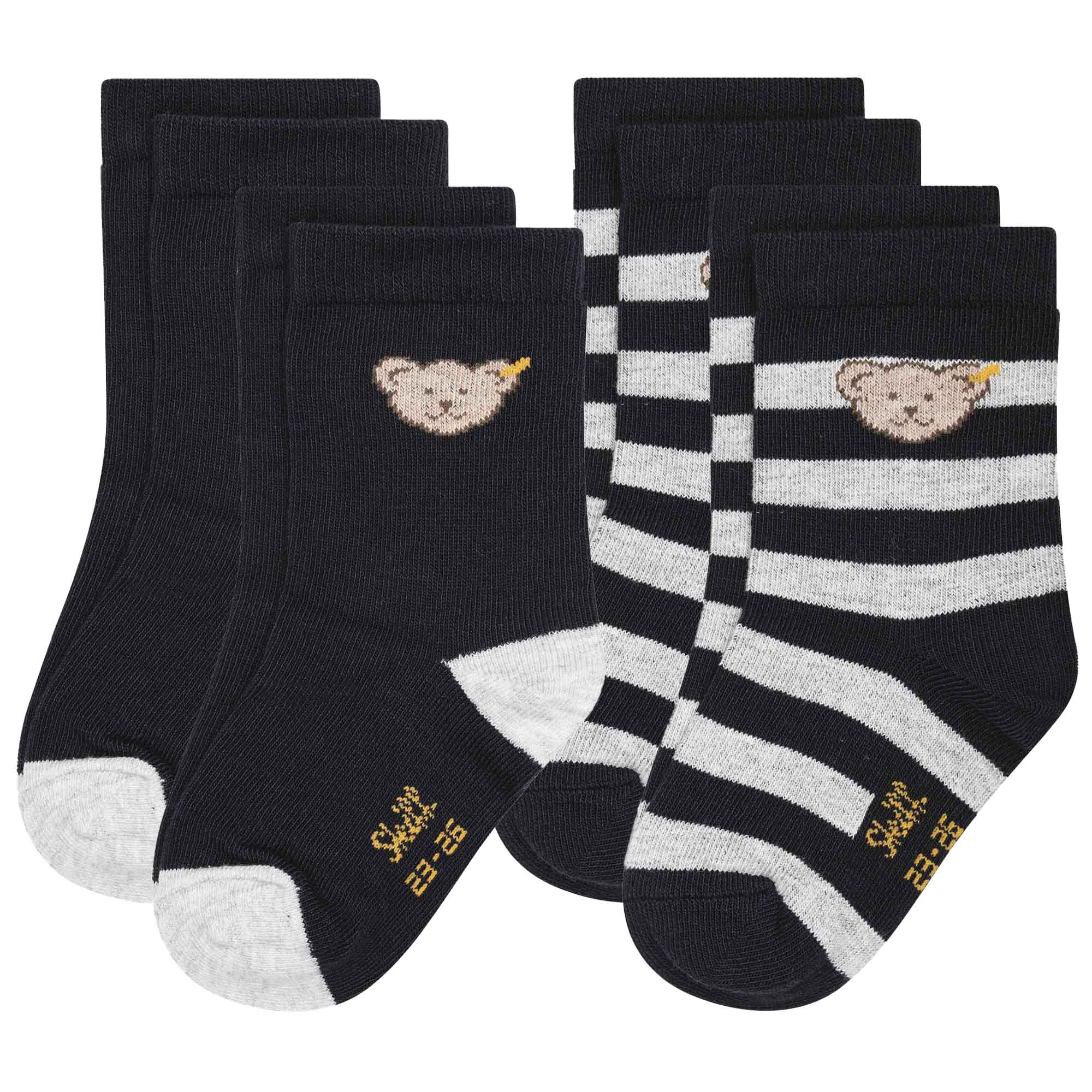 Steiff children's unisex socks, 2-pack - organic cotton, teddy motif, uni/striped