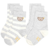 Steiff Kinder Unisex Socken, 4er Pack - Bio-Baumwolle, Teddy-Motiv, uni/gestreift