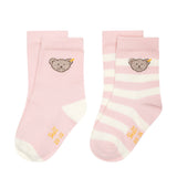 Steiff Kinder Unisex Socken, 2er Pack - Bio-Baumwolle, Teddy-Motiv, uni/gestreift