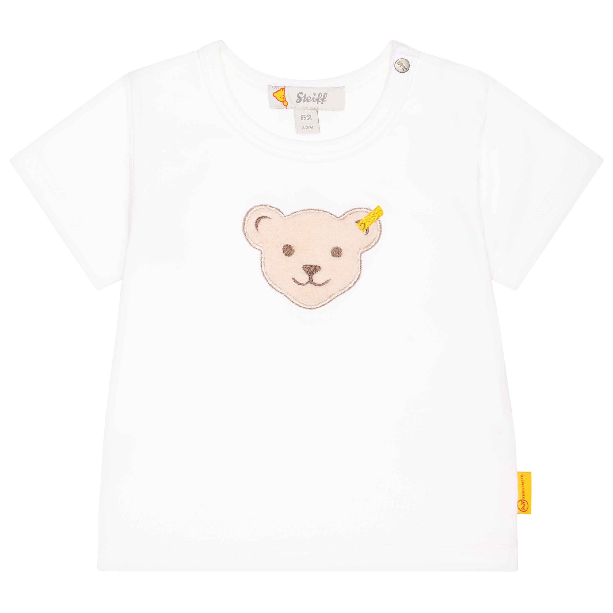 Steiff Baby T-Shirt - Basic, Kurzarm, Teddy-Applikation, Cotton Stretch, uni
